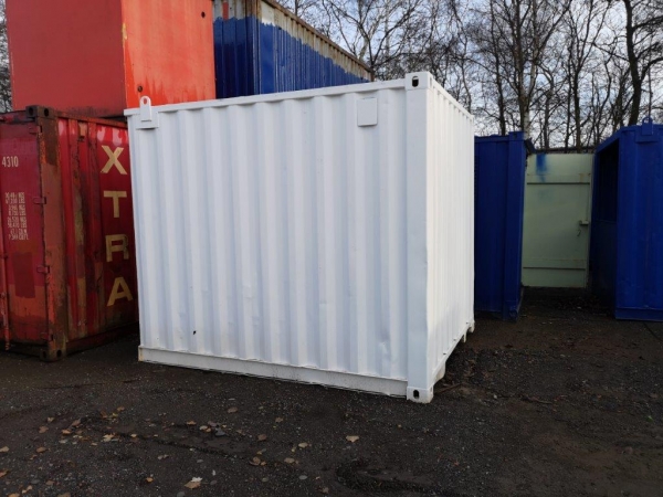 10 ft Long 8 ft Wide White Refurbished Steel Storage Container With Pedestrian Access Door - Store
