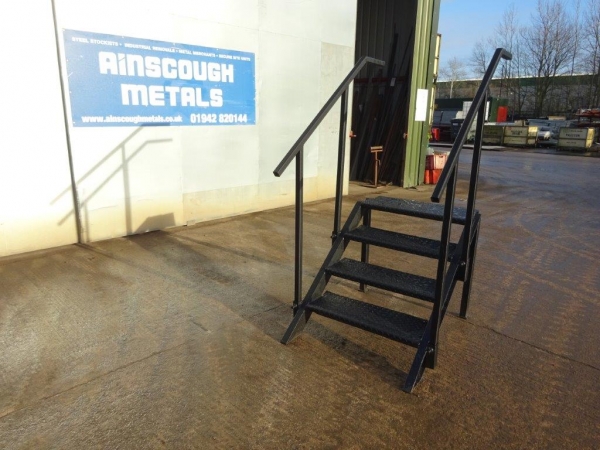Steel Container Staircase / Steps 0.810 Mtr Apx Total Rise High 0.810 Mtr Internal Width Black With Chequer Treads  - Unused