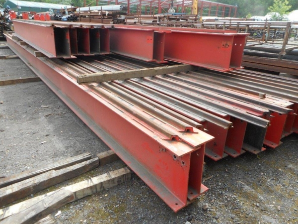 Crane Rail / Beam 12.190mtr 457x191x67.1kg/m ub - With Attachments - Painted Red - Used
