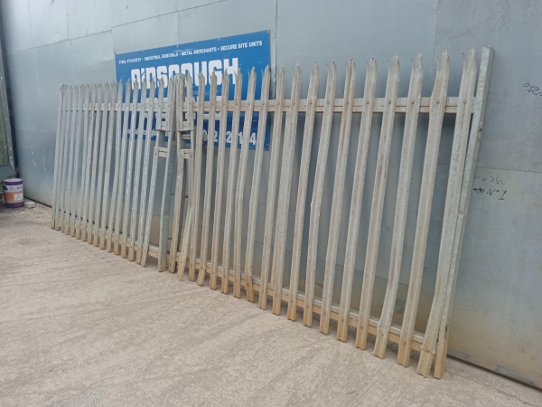 Palisade Double Gate - Galv - Damaged - 2.000mtr High x 5.700mtr Wide \'w\' Triple Point Top - Steel Gate - Security Gate - Site Gate - Yard Gate