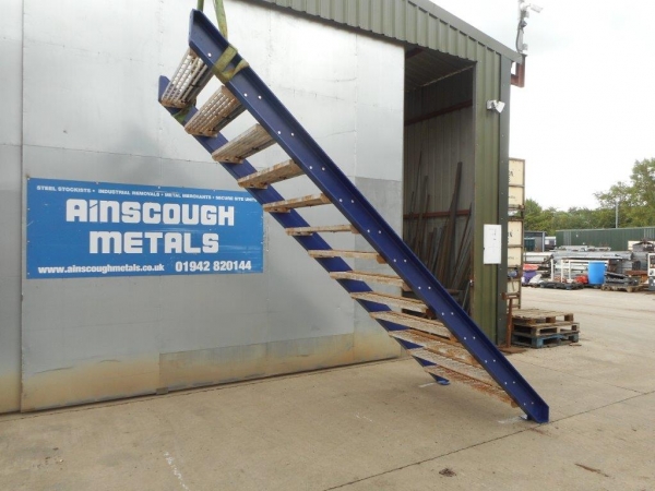 Steel Staircase 3.080 Mtr Apx Total Rise High 1.300 Mtr Internal Width Blue With Grated Treads  - Used