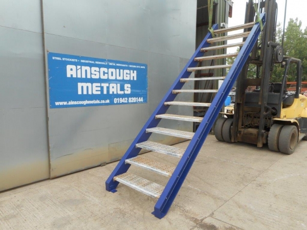 Steel Staircase 3.080 Mtr Apx Total Rise High 1.000 Mtr Internal Width Blue With Grated Treads  - Used