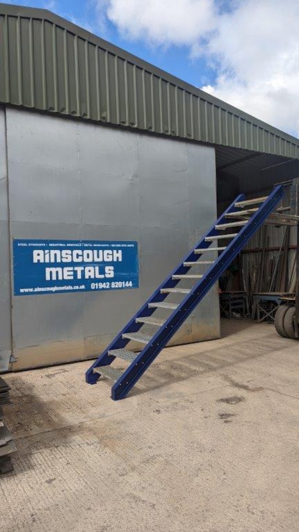 Steel Staircase 3.080 Mtr Apx Total Rise High 0.810 Mtr Internal Width Blue With Grated Treads  - Used